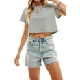 thumbnail image 6 of Women's Boxy Crop Top Round Neck Short Sleeve Casual 100% Cotton Cropped Tee T-Shirt, Heather Gray, Large, 6 of 9