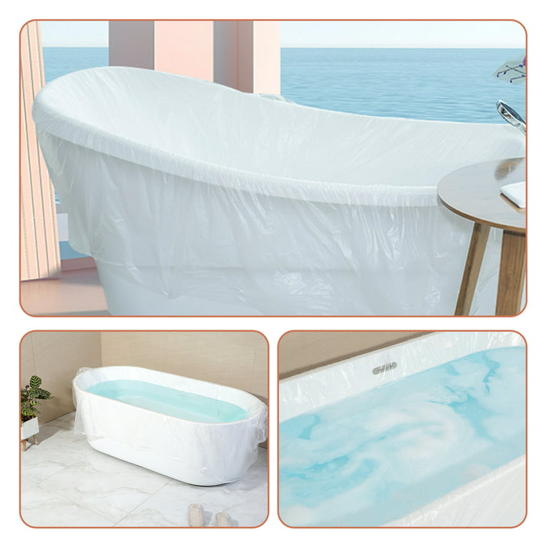 1pc White Disposable Bathtub Cover Bath Bag, Bath Bucket With Abs Film For  Bathing,Thickened Portable Bath Bag For Household & Travel Use