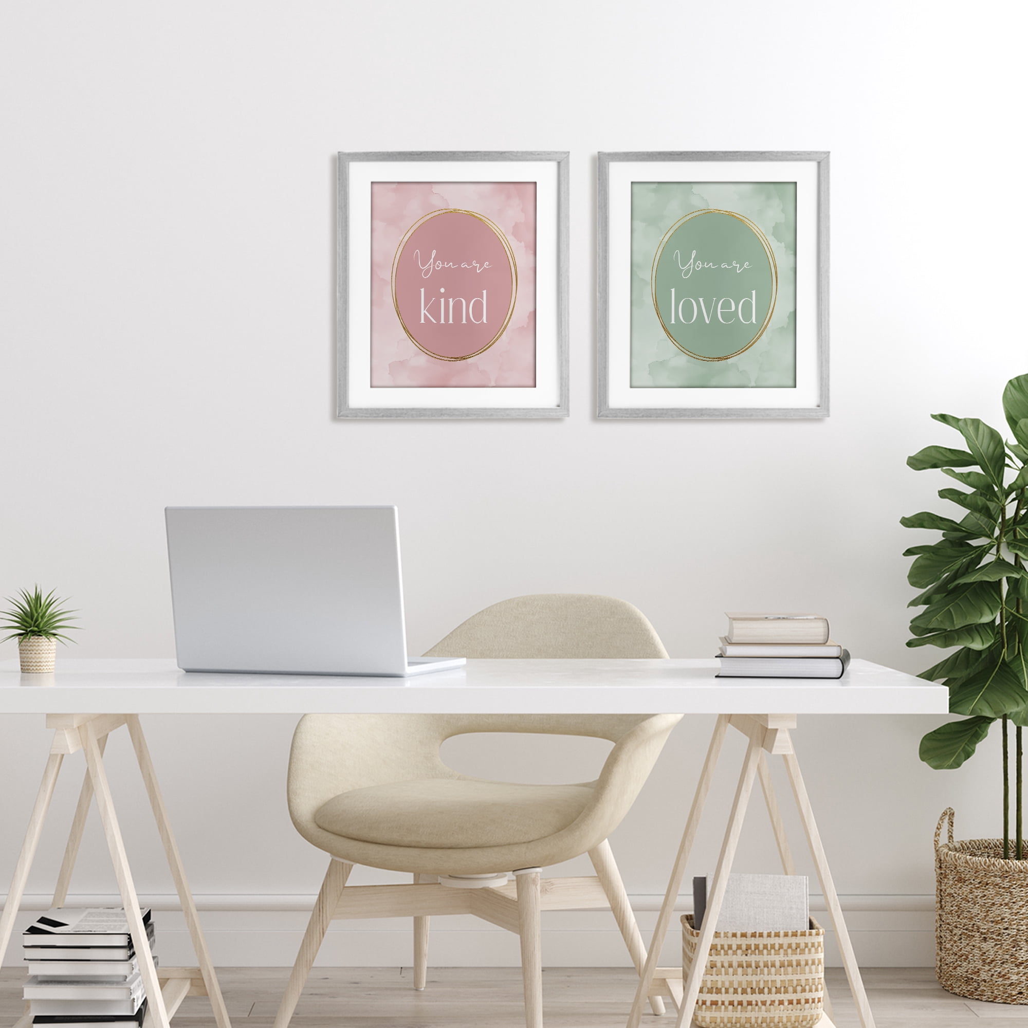 Stupell Industries Pastel Golden Affirmations 2 Piece Gray Framed Print Under Glass Set, design by Christine Simpson Art
