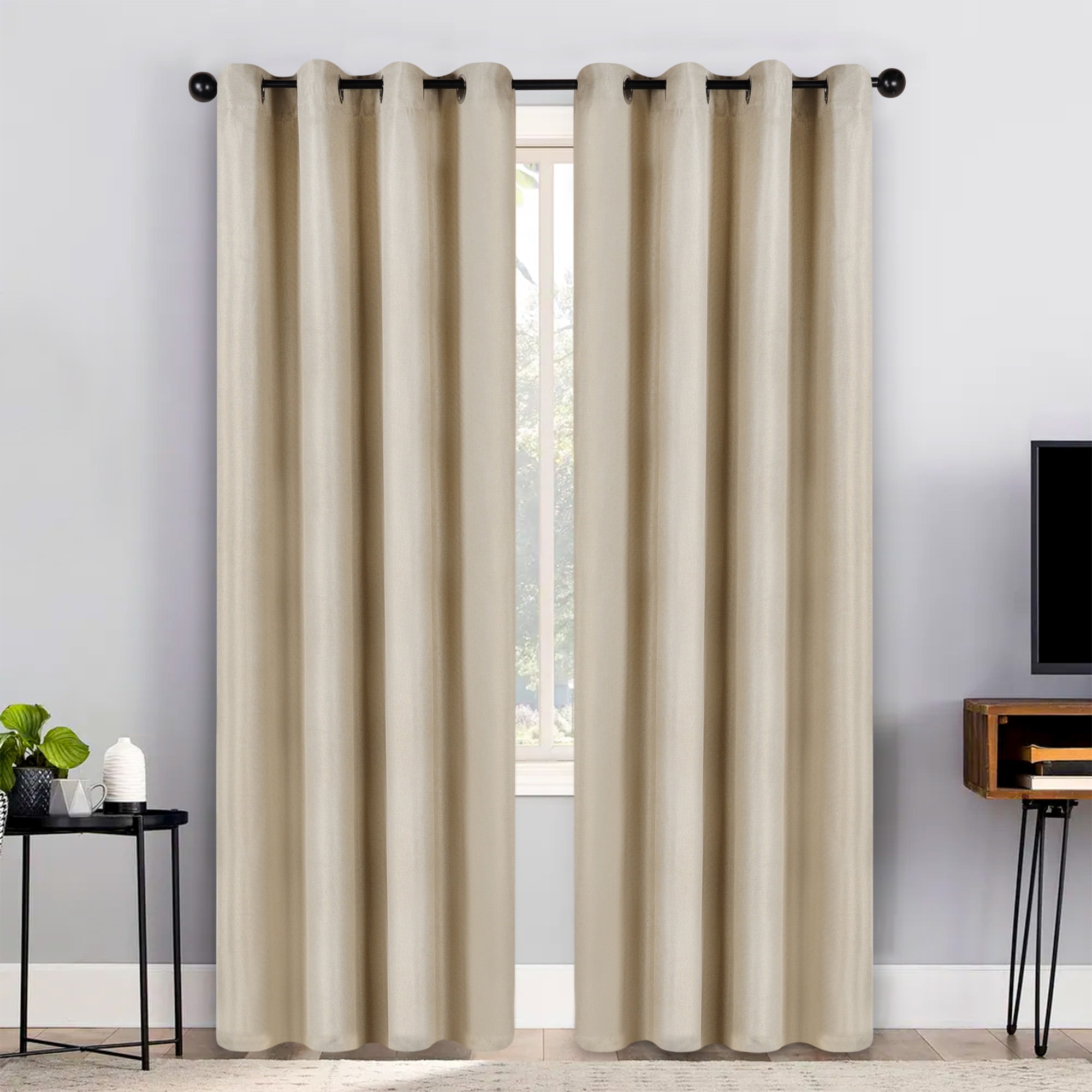 Superior Jaxon Blackout Curtains Set of 2, Grommet Header Curtain Panel Pair, 52"W x 84"L, Beige