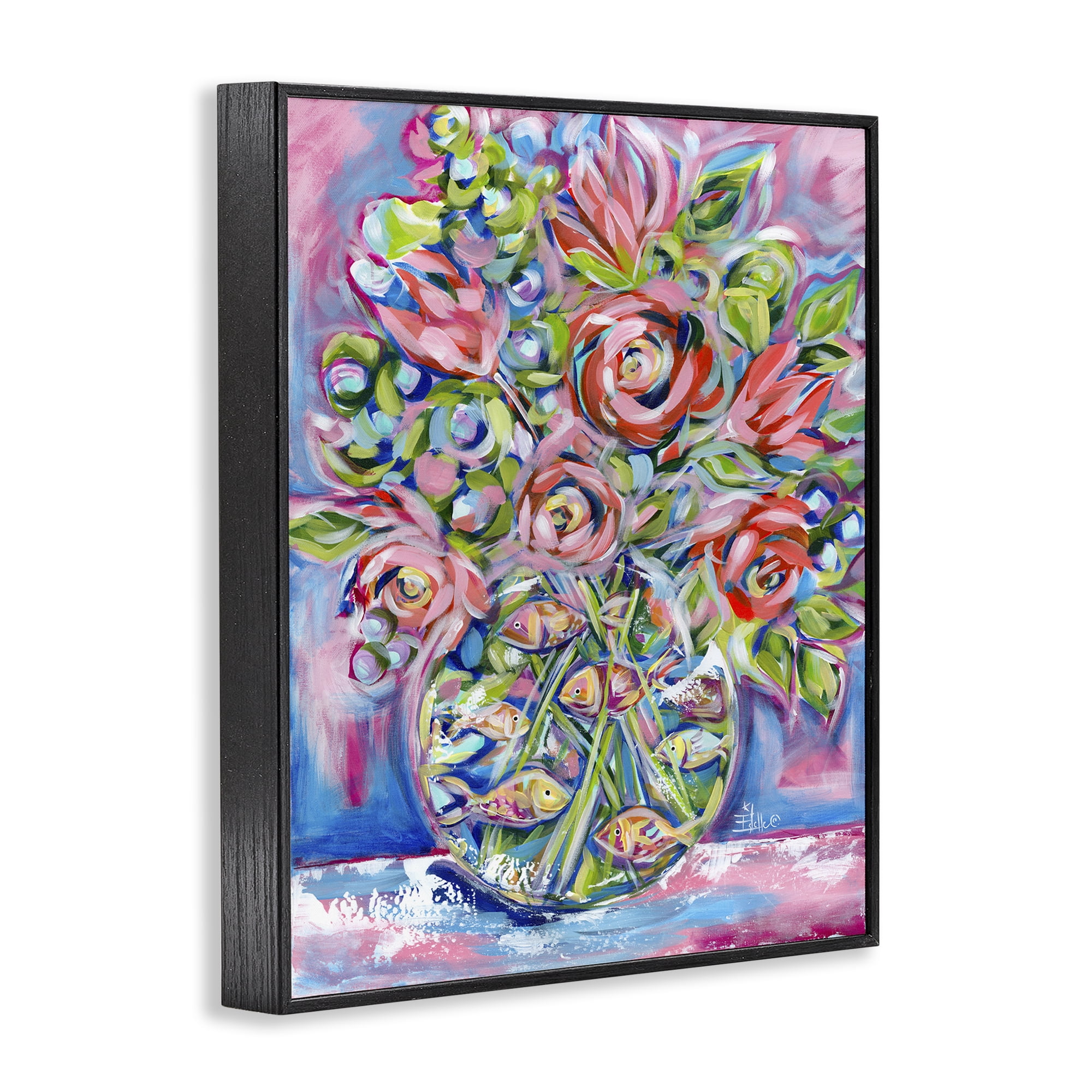 Stupell Industries Roses & Goldfish Vase Botanical & Floral Painting Black Framed Art Print Wall Art, 24 x 30