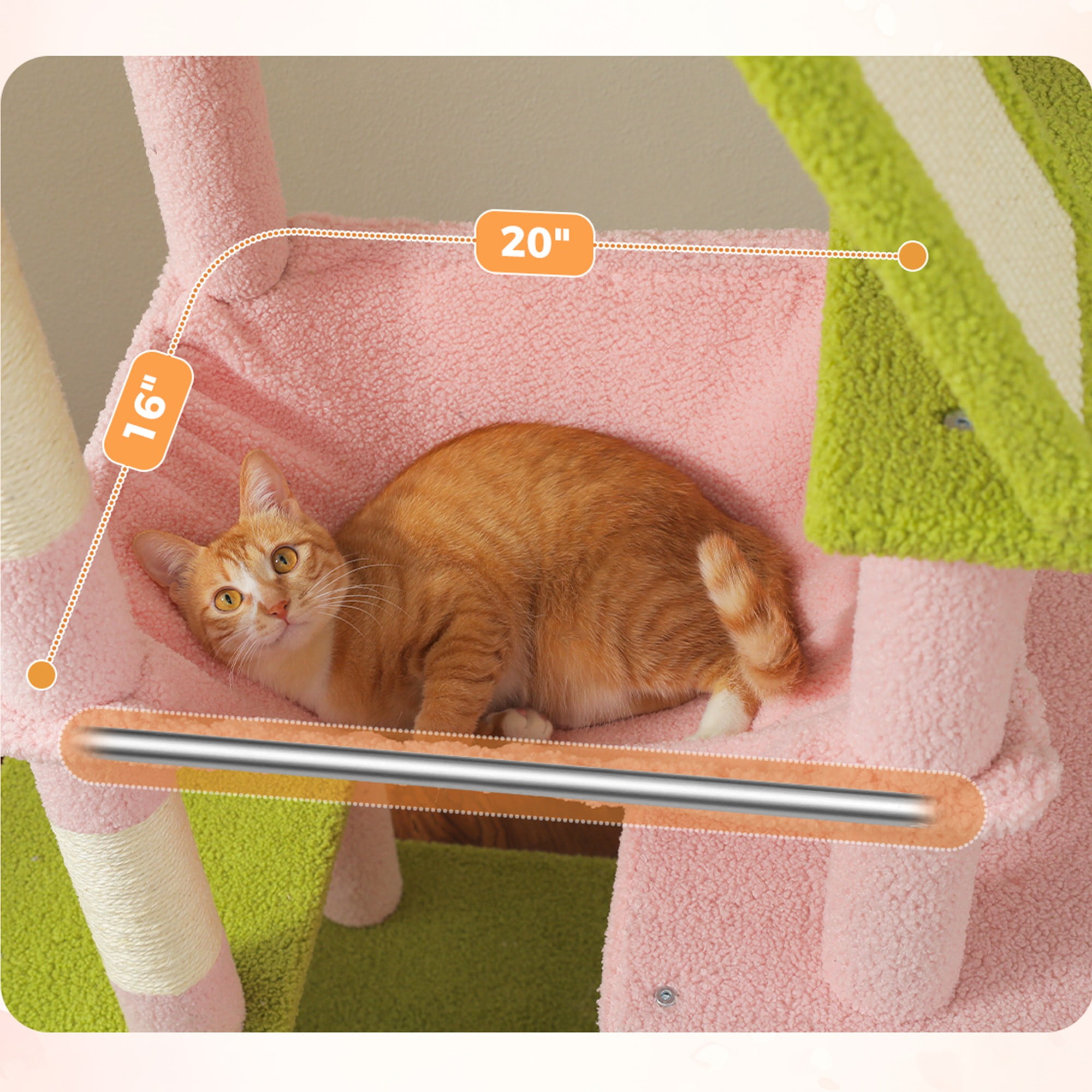 Kadyn 71" Large Cat Tree Tower for Indoor Cats, Multi-Level Cat Tree House with Padded Perches, Scratcher, Hammock, 2 Cozy Cat Condos and Scratching Posts, Pink