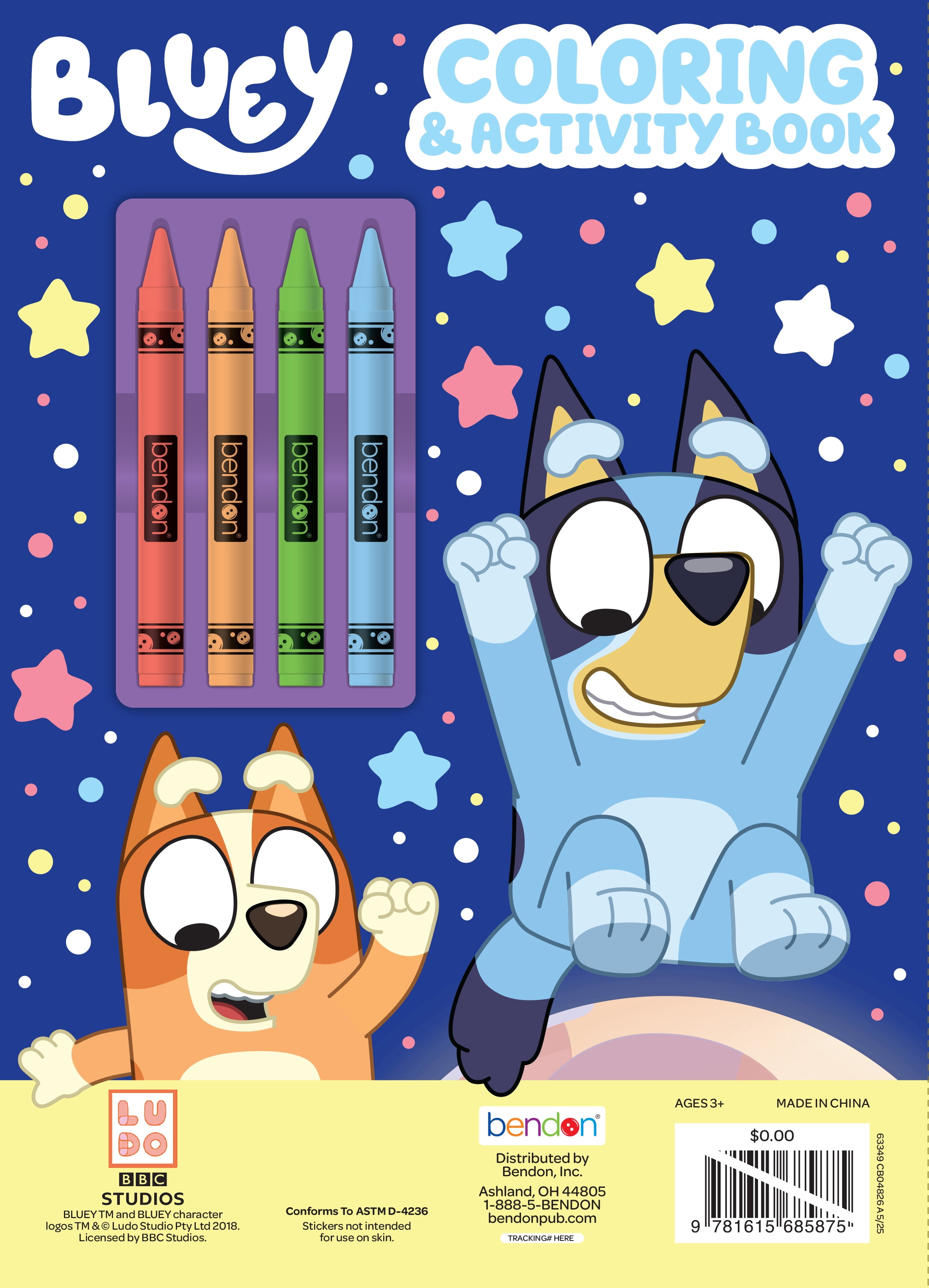 Bluey 48-Page Coloring Book with 4 Crayons, Paperback by Bendon