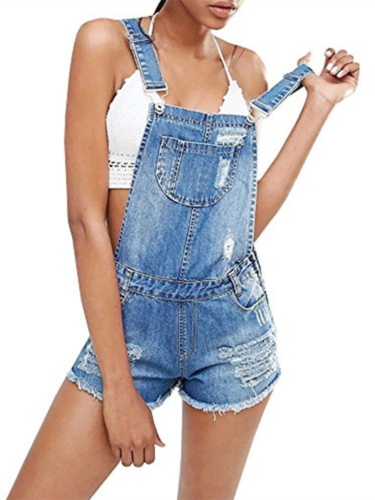 Light Blue Washed Women Casual Overall 