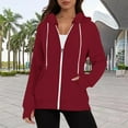thumbnail image 3 of Daznico Women's Zip Hoodie - Thumbhole Long Sleeve with Drawstring & Pocket, Solid Color Casual Pullover,Zip Up Hoodie Women,Zip Up Sweatshirt Women,Color: Red Size: S, 3 of 8