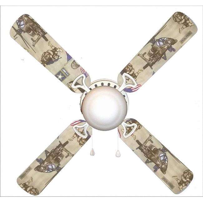 888 Cool Fans F420001069 42 in. Military U.S. Army 4Blades Ceiling Fan with Schoolhouse Lamp