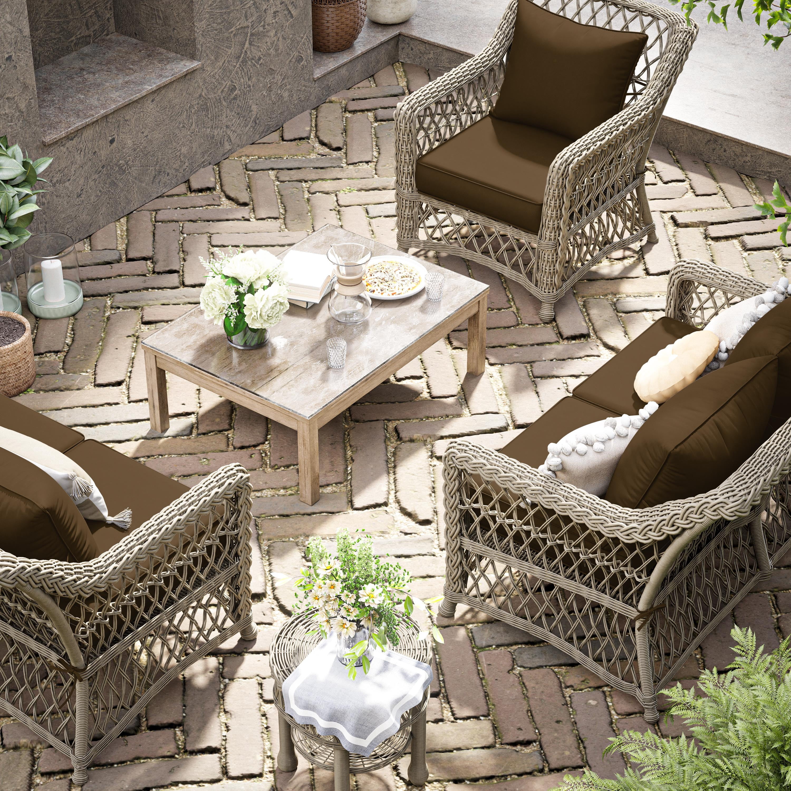 Kimunuk Outdoor Seat Cushion Set, 22" X 24" X 4" Water-Resistant & Fade-Resistant Patio Furniture Replacement Cushions with Handle and Straps for Sofa Chair, Chocolate
