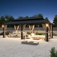 thumbnail image 2 of Modern Shade Horizon 12'x24' Hardtop Gazebo, Galvanized Steel Double Roof with 4 LED Lights, Netting & Curtains, Black, 2 of 8