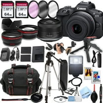 Canon EOS R100 Mirrorless Camera with 18-45mm Lens   128GB Memory, Spare Battery, Filters,Case, Tripod, Flash, and More (39pc Bundle)