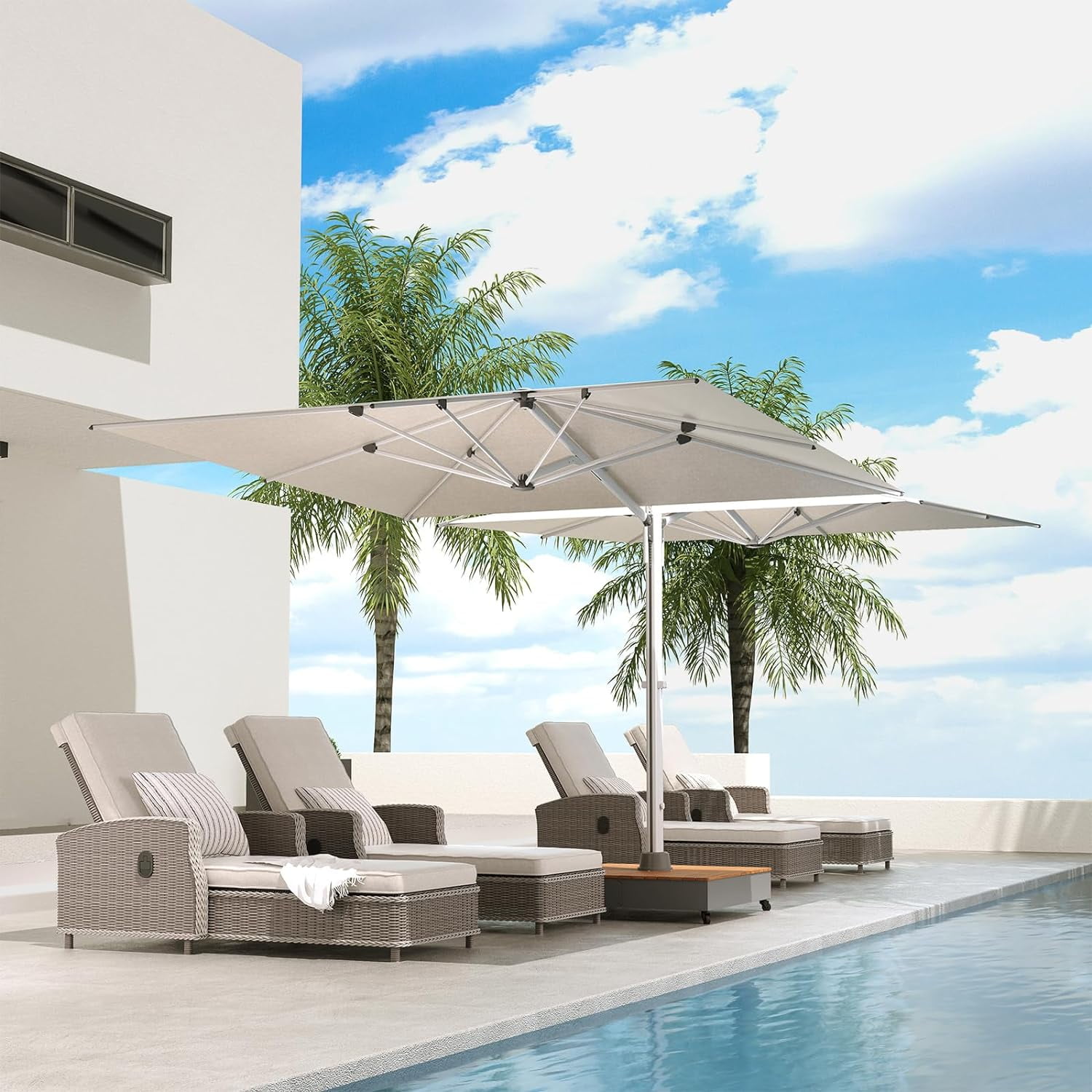 Grand Patio PLUTO 10x10 ft Double-Sided Outdoor Cantilever Umbrella with Base & Cover