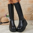 thumbnail image 2 of Black Ladies Long Boots Featuring Round Toe And Side Zipper Closure Thick Wedge Heel Ideal For Everyday Comfort And Style, 2 of 9