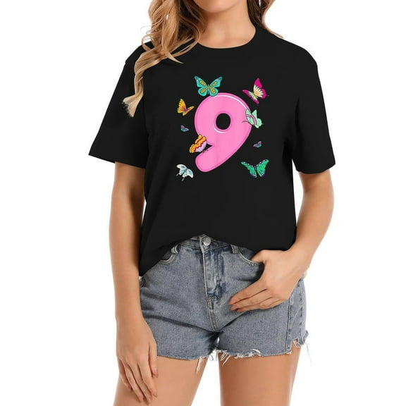 9th Birthday Butterflies 9 Years Old Girls T-Shirt for Women