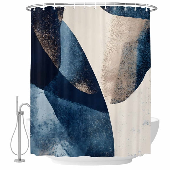 Shower Curtain Bathroom Set Blue Beige Black Lines Waterproof Fabric Shower Curtains with Grommets&Hooks, Abstract Geometric Privacy Bath Curtain for Bathtub 36x72in