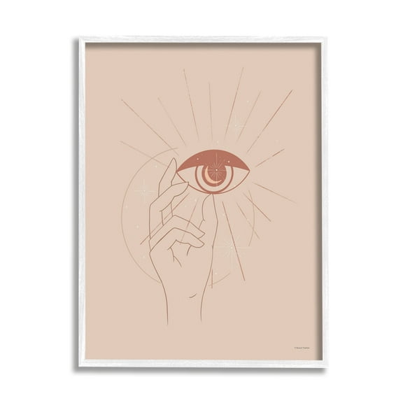 Stupell Industries Hand Reaching Eye Brown Solar Rays Symbol Framed Wall Art, 24 x 30, Design by Rachel Nieman