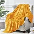 thumbnail image 3 of BEDELITE Fleece Blanket - 3D Ribbed Jacquard Yellow Throw Blanket Lightweight Warm Cozy Soft Fuzzy Blankets All Seasons Suitable 50x60 inches, 3 of 10