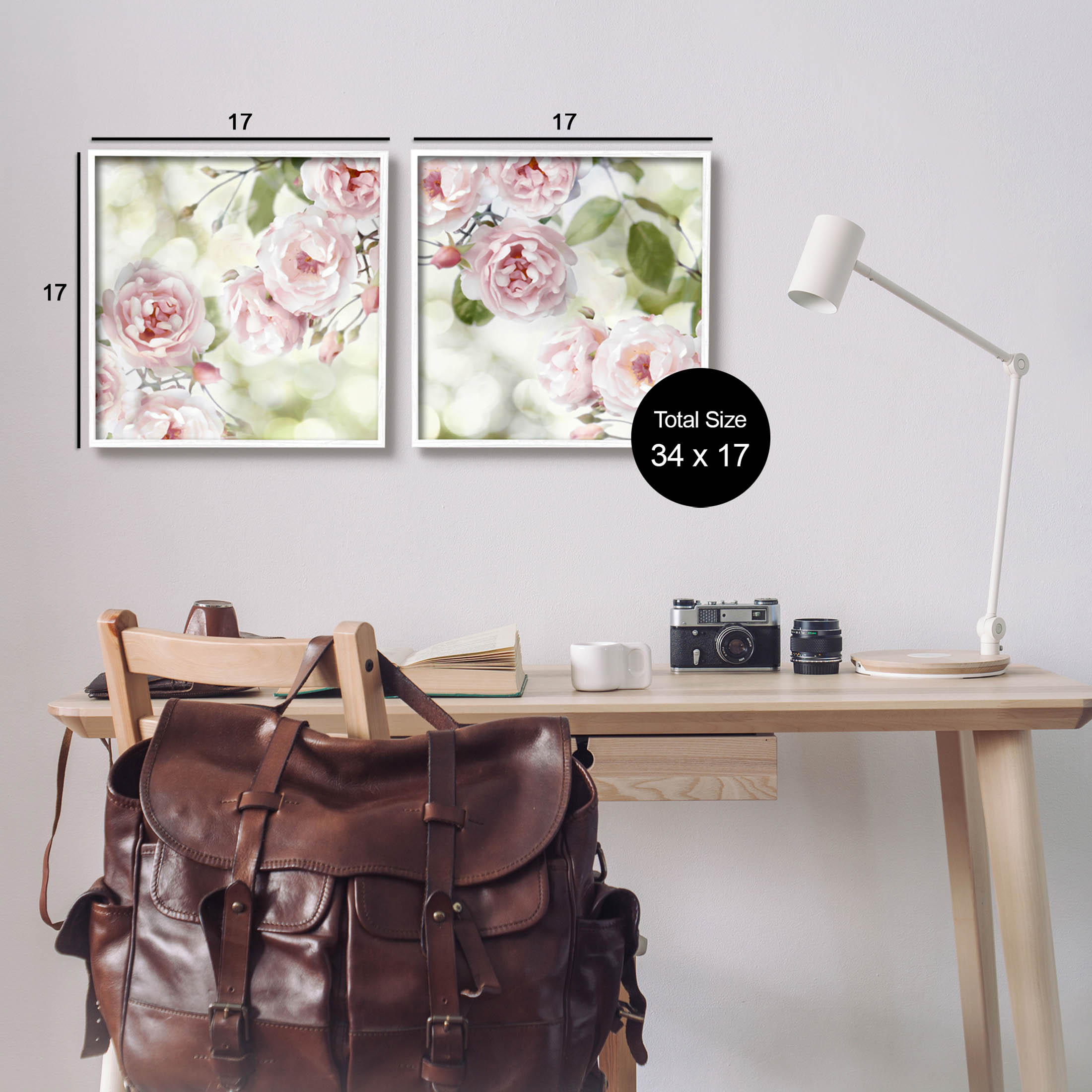 Blooming Rose Bush Floral Nature Botanical & Floral Graphic Art White Framed Art Print Wall Art, Set of 2