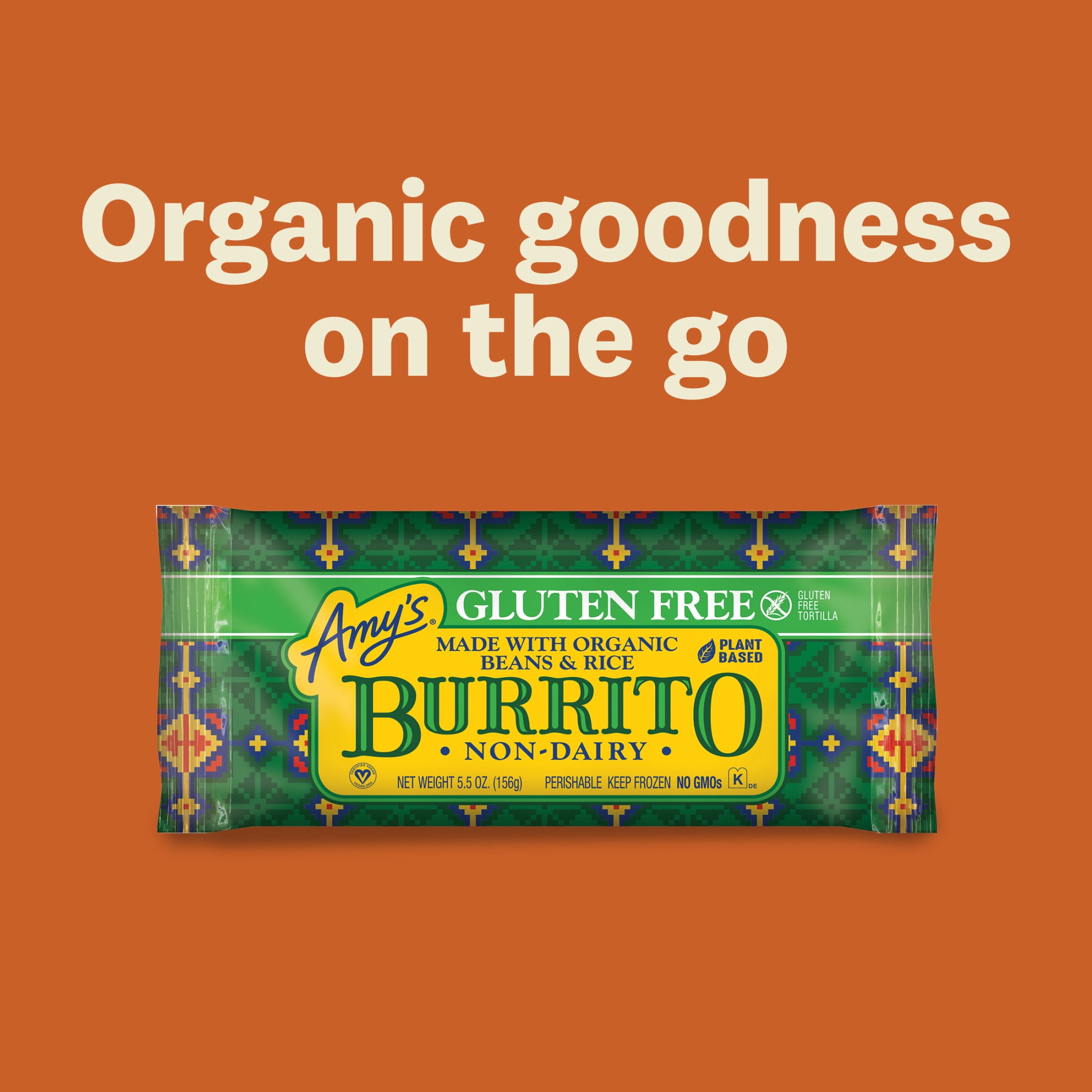 Amy's Frozen Meals, Bean and Rice Burrito, Gluten Free Microwave Meals, 5.5 oz