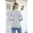 thumbnail image 5 of Vafful Womens Long Sleeve Shirts Polo Tops V Neck Slim Fitted Ribbed S-XL, 5 of 6