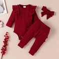 thumbnail image 3 of URMAGIC Newborn Baby Girl Clothes Infant Girls Outfits Ribbed Ruffled Long Sleeve Romper Bodysuit Pants Headband Set 0-18 Months, 3 of 10