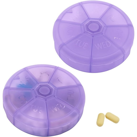 Portable Weekly Pill Organizer 7 Day Pills Container, Round Pill Case Travel Friendly