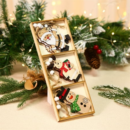 

9PC Boxes Of The New Christmas Decoration Wooden Car Accessories Car Doll Pendant