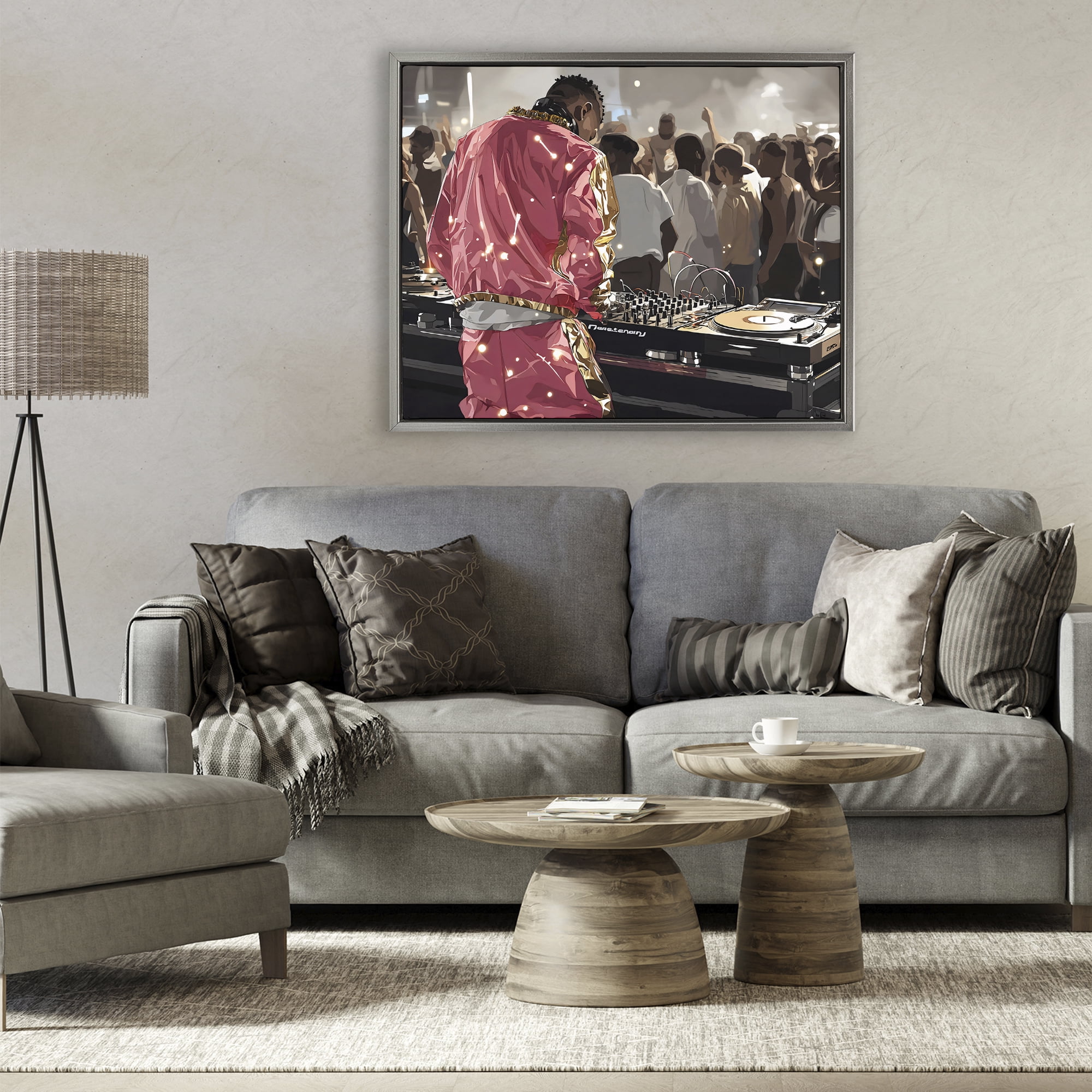 Stupell Industries DJ Performance At Nightclub Gray Framed Floater Canvas Wall Art, design by Franklyn Gregory