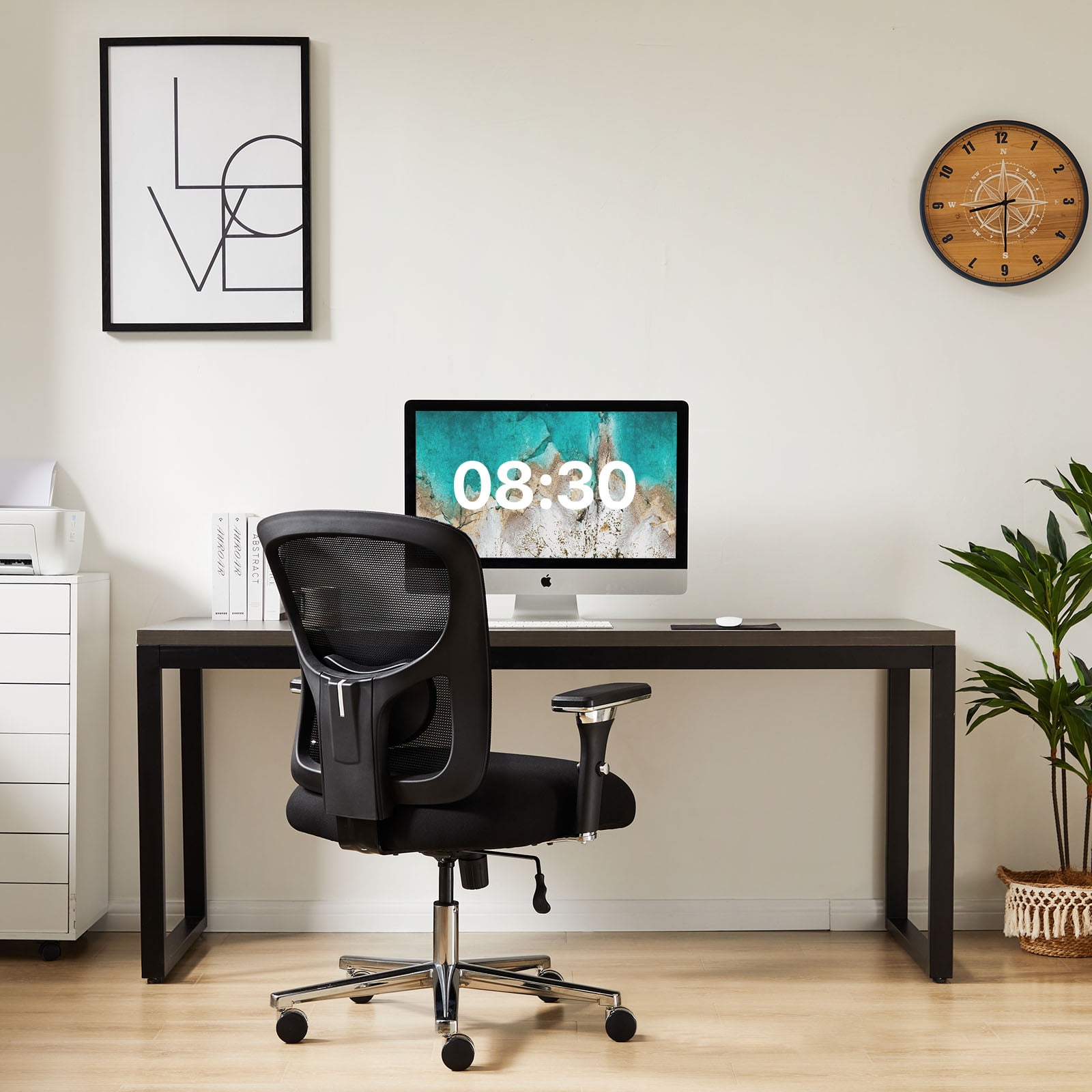 MAYEERTY Ergonomic Office Chair, Comfort Home Office Task Chair, Lumbar Support Computer Chair with Flip-up Arms, Black