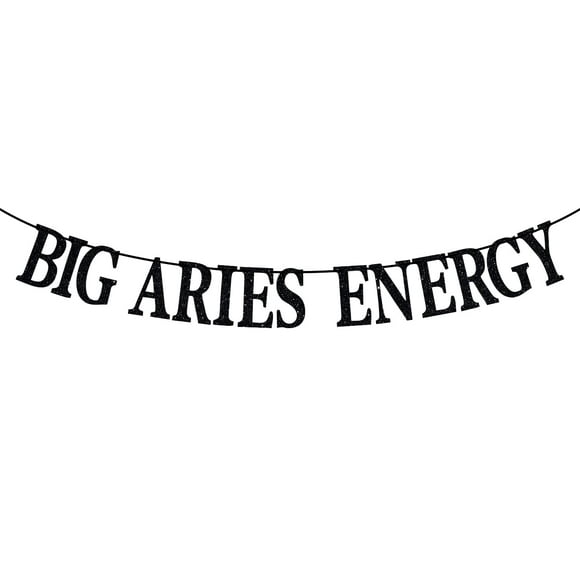 Black Glitter Big Aries Energy Banner, Aries March/April Birthday Party Decor - 12 Constellation Theme Birthday Party Decorations Supplies