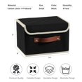 thumbnail image 3 of VinneGenzz 4PCS Storage Boxes with Lid Cotton Linen Storage Bins Organizer Container Decorative Collapsible Washable Shelf Closet Baskets Faux Leather Handles Home Bedroom (Black, Small Size) C104, 3 of 3