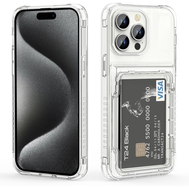 SURJDE Wallet Case Compatible with iPhone 15 Pro with Card Holder, Clear Heavy Duty Shockproof Wallet Case Hidden Flip Card Slot Protective Hard Back Cover Case for iPhone 15 Pro, 6.1'' Clear