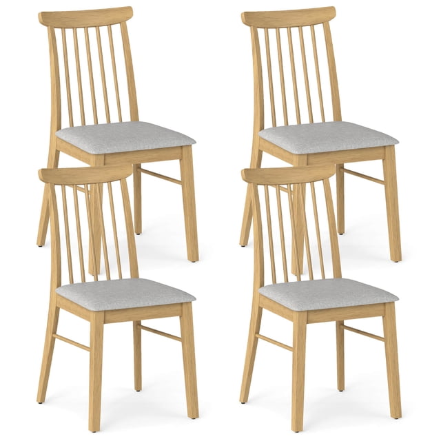 Costway 4 PCS Dining Chairs with Rubber Wood Frame Padded Seat Spindle Back for Restaurant Gray + Natural