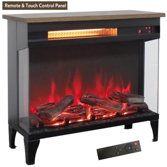 Elleree 24Inch 1500W Freestanding Electric Fireplace Heaters for Indoor Use with Remote 3D Flame &Touch Screen  5000BTU