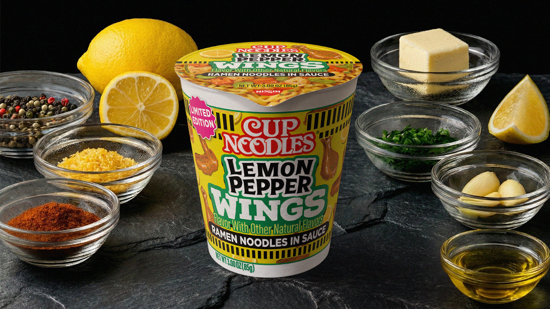 (6 pack) Nissin Cup Noodles Hot Wings Lemon Pepper Flavor, 3.0 oz Cup, Limited Edition