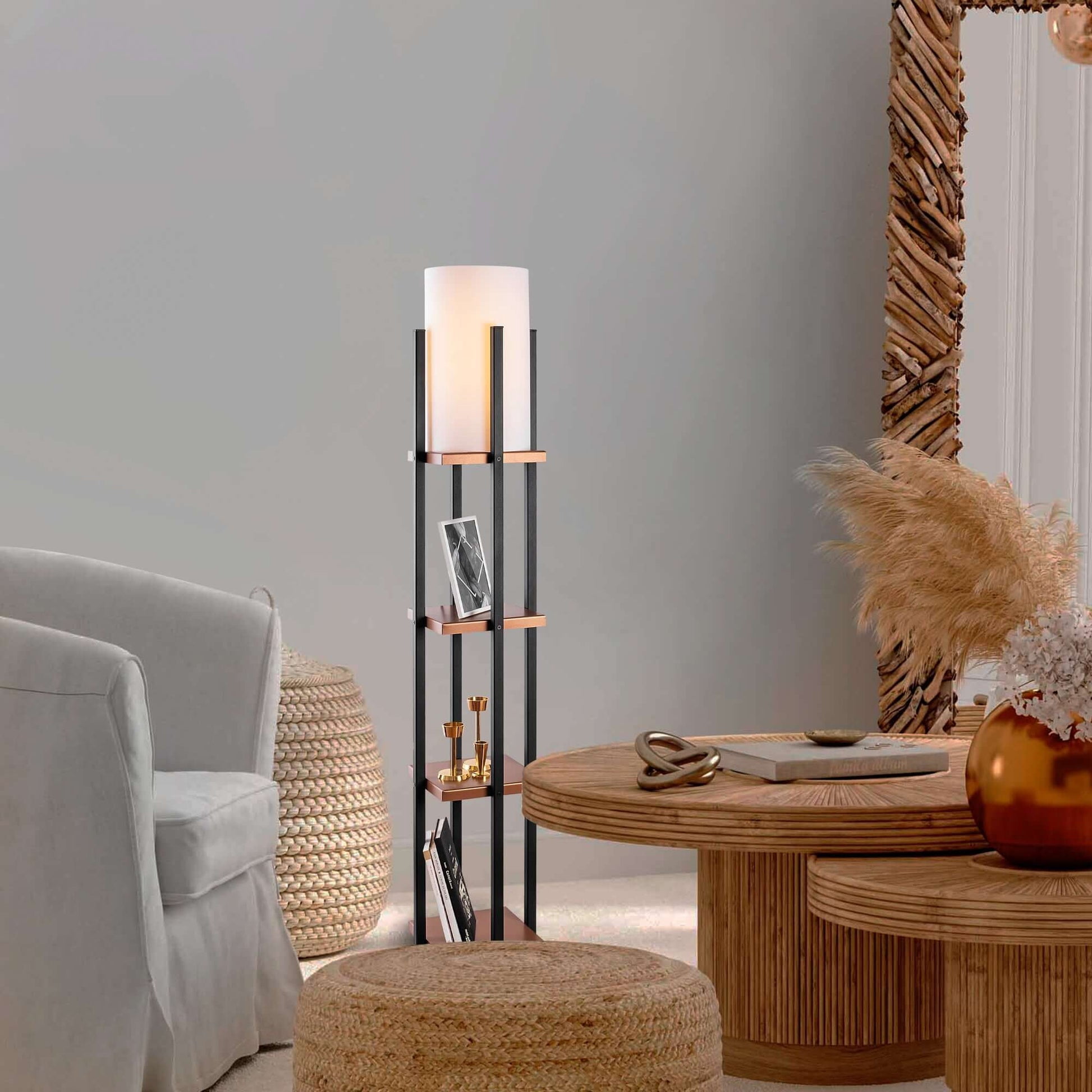 Swift Beacon Tower Glow Shelf Floor Lamp for Living Room - Durable Wooden Body, Perfect Tall Lamp for Bedroom, Office and Workspace