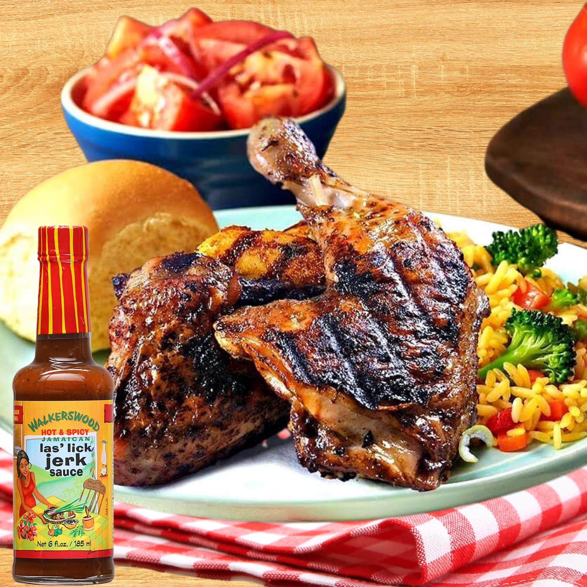 Walkerswood Las' Lick Jerk Sauce 6 Fl Oz Pack of 3, Hot & Spicy Jamaican Seasoning, Authentic Caribbean Marinade Table Sauce for Chicken Meat Seafood BBQ Grilling w/ Snoep in Beperkte Oplage