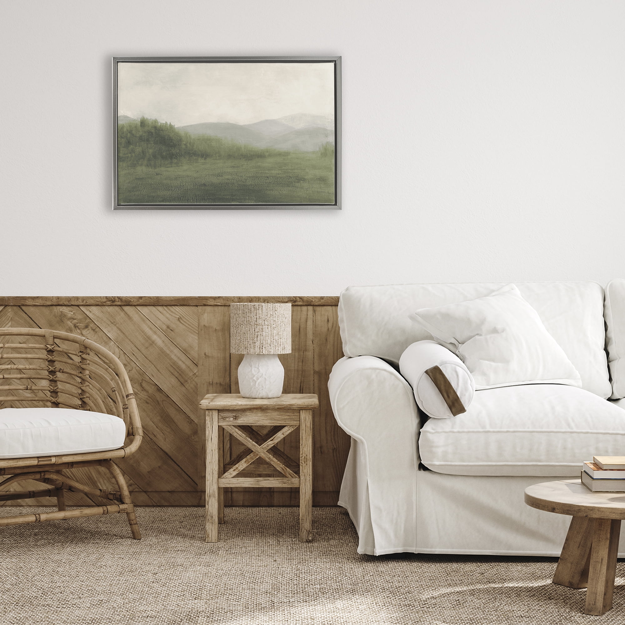 Stupell Industries Fog Green Countryside Gray Framed Floater Canvas Wall Art, design by Walt Johnson