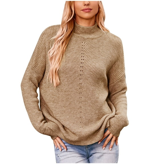 Clearance Women's Casual Knit Sweater Turtleneck Long Sleeve Loose Fit Classic Elegant Sweater Solid Comfy Pullover Tops