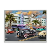 Stupell Industries Dog Days Miami Transportation Painting Gray Framed Art Print Wall Art, 30 x 24