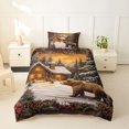 thumbnail image 2 of Castle Fairy Vintage Winter Cabin Bear Twin Duvet Cover,Pine Berry Bow Twin Bedding,Brown Red White,Black Reversible,2pcs,No Comforter,1 Duvet Cover and 1 Pillowcase, 2 of 5