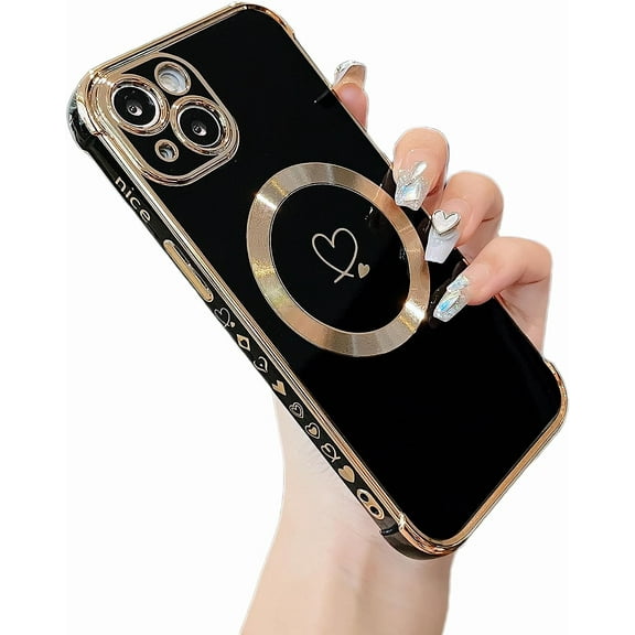 MYKOMI Magnetic Case for iPhone 15 6.1 inch Case[Compatible with MagSafe] Cute Plating Love Hearts Pattern Case with Camera Protection,Soft Shockproof TPU Bumper Cover for Women Girls