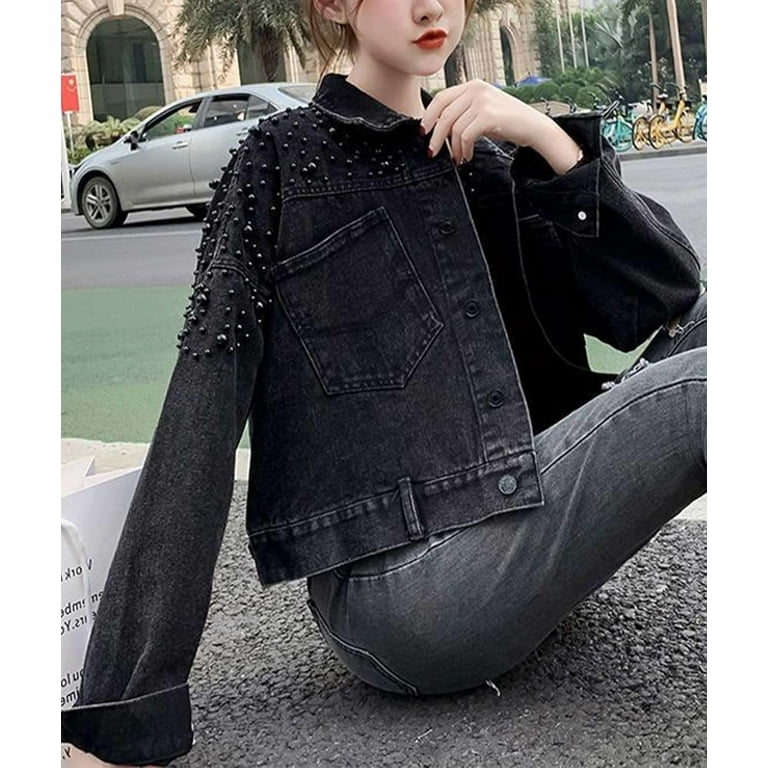 Cropped denim jacket oversized outlet