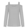 thumbnail image 5 of Lovskoo Long Sleeve Shirts for Women Cusal Round Neck Cold Shoulder Lightweight Sweatshirts Solid Color Pullover Tops Gray, 5 of 5