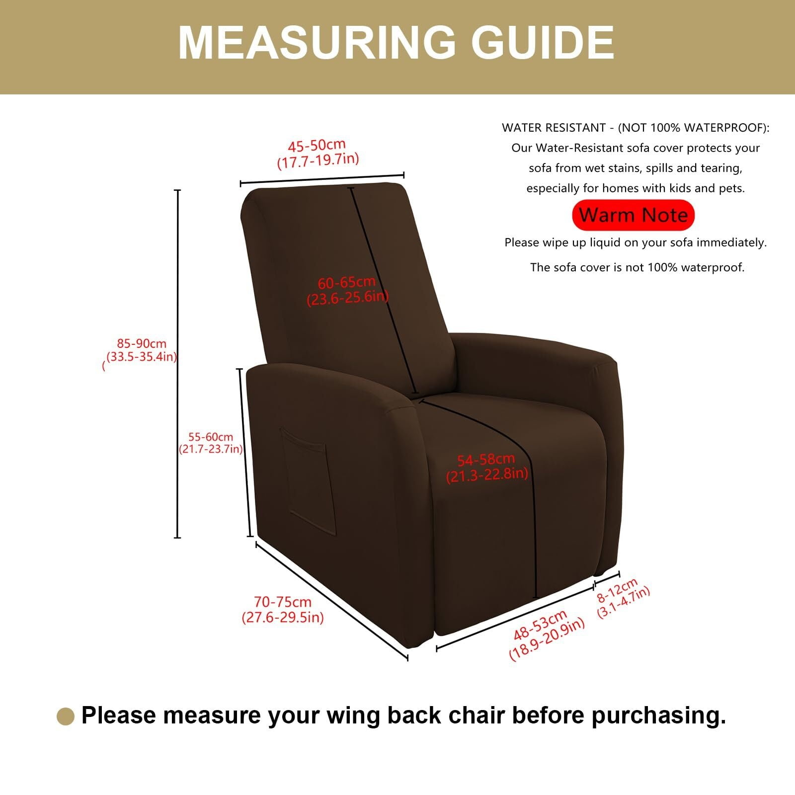 LKJYER Recliner Chair Covers 4 Pieces Waterproof Small Recliner Sofa Slipcover Stretch Recliner Slipcover for Lazyboy Recliner Chair with Storage Pocket Furniture Protector for Living Room