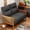 Grey, variant on Modern Loveseat Bench Couch with Natural Rattan Arm, Upholstered Linen Small Love Seat Sofa 2-Seats Living Room Couch Settee, Comfy Lounge Recliner Chair-Ivory