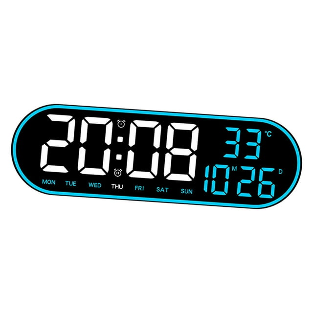 Digital Wall Clock Temp Multifunctional Adjustable Brightness Mute Digital Clock Blue