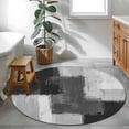 thumbnail image 3 of Black Abstract Round Area Rug 4Ft Washable Circle Rugs for Bedroom Dining Room, Grey Geometric Oil Painting Vintage Ombre Non-Slip Carpet Floor Mats Indoor Outdoor Carpet Runner Aesthetic Home Decor, 3 of 8