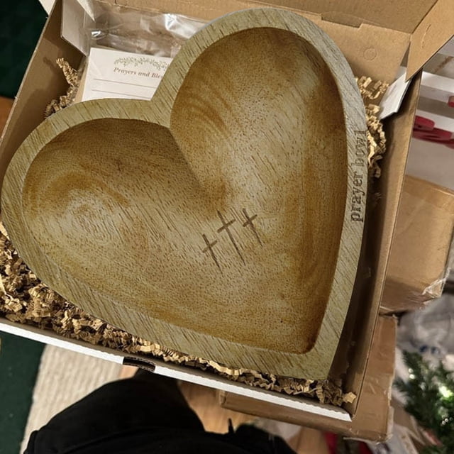 Hand-Carved Wooden Heart Bowl with 24 Scripture Cards - Christian Gift Set for Easter, Mother's Day & Weddings