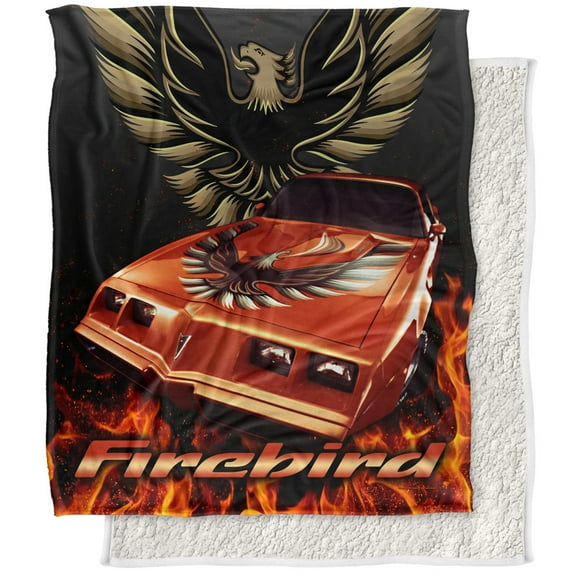 Pontiac Blanket, 50'x60' Firebird Flames Silky Touch Sherpa Back Super Soft Throw Blanket