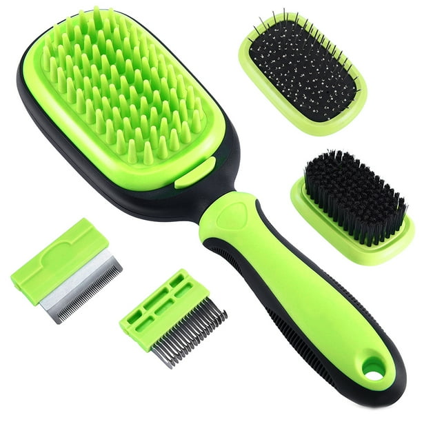 Dog Brush & Cat Brush Set, 5 in 1, Pet Grooming Brush, Double Sided Self Cleaning Pet Brush for