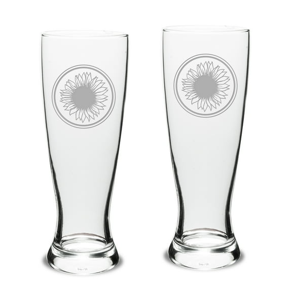 Sunflower Deep Etched University Beer Pilsner Glass Set of 2